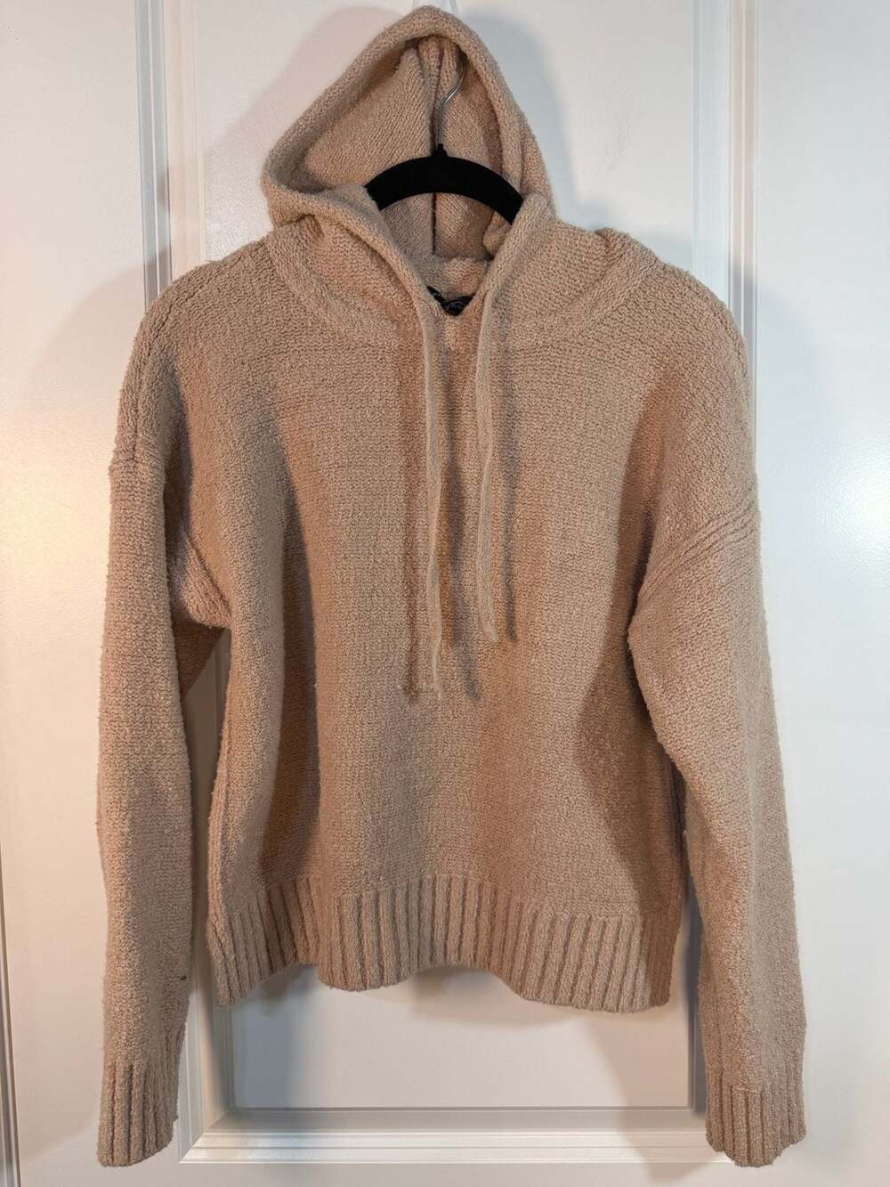 Club Monaco Textured Knit Hoodie Sweater Tan XS